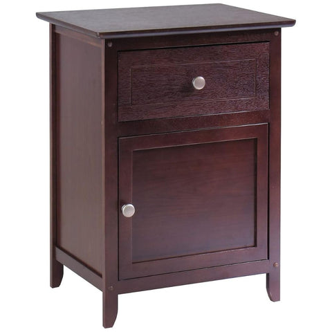 Oakestry Wood Eugene Accent Table Walnut Finish Compact Side Table with Drawer and Cabinet Solid and Composite Wood Ideal for Bedroom Living Room or Entryway Storage