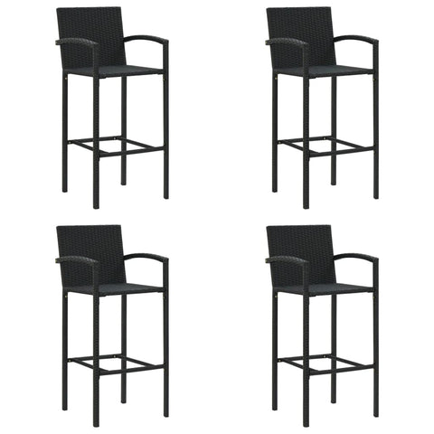 vidaXL Black Poly Rattan Bar Stools - Weather and UV Resistant with Powder-Coated Steel Frame - Suitable for Indoor and Outdoor Use - Easy Maintenance - Set of 4