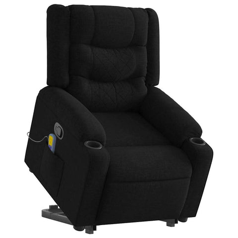 vidaXL Power Lift Massage Recliner Chair - Black Fabric Wingback Armchair for Elderly, Manual Tilt Function, Lounge Seating Comfort, Cup Holders & USB Massage (60.85 Pounds)
