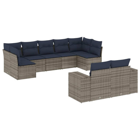 vidaXL 9 Piece Garden Sofa Set with Cushions Grey Poly Rattan