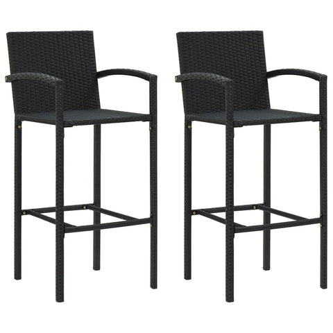 vidaXL Bar Stools in Black (2 pcs Set)- Weather-Resistant Poly Rattan with Comfortable Seating, Easy Assembly and High Load Capacity- Perfect for Indoor and Outdoor