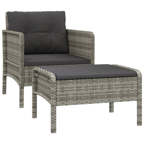 vidaXL Outdoor Lounge Set â€“ Gray Poly Rattan Patio Furniture with Chair and Stool - Dark Gray Removable Cushion - Metal Frame - Industrial Style Home & Garden Decor