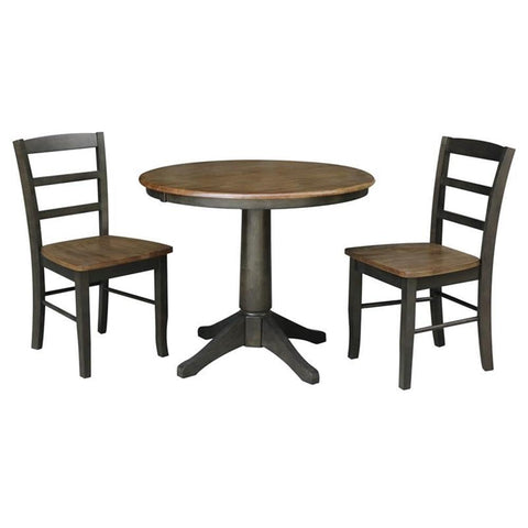 IC INTERNATIONAL CONCEPTS 36 in. Wood Dining Table with 2 Madrid Ladderback Chairs in Hickory/Washed Coal