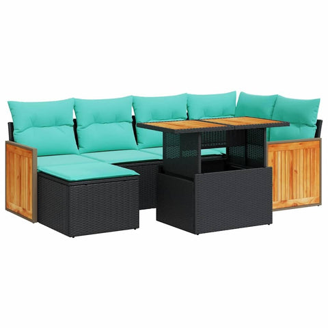 vidaXL 7 Piece Patio Sofa Set with Cushions Brown Poly Rattan Acacia, Garden Sofa Set, Garden Lounge Set, Poly Rattan Sofa Set, Outdoor Sofa Set
