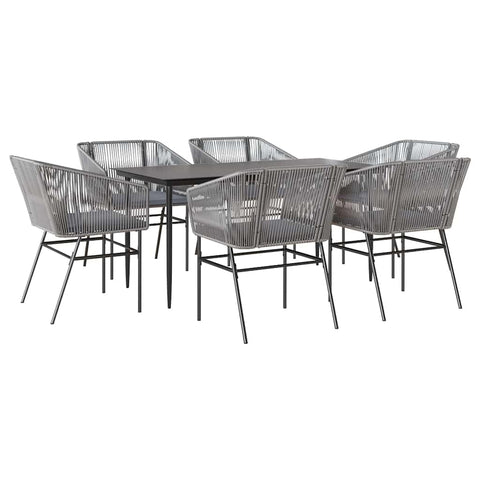 vidaXL 5 Piece Patio Dining Set with Cushions - Gray Poly Rattan, Tempered Glass Table - Durable Steel Frame, Outdoor/Garden/Patio Furniture