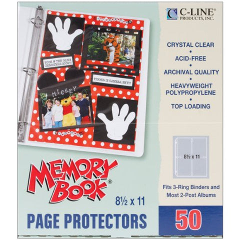 C-Line Memory Book 11 x 8.5 Inch Scrapbook Page Protectors, Heavyweight Poly, Top Load, 50 Pages per Box