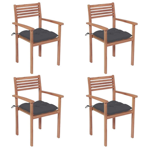 vidaXL 4X Solid Teak Wood Patio Chair with Anthracite Cushions Lounge Seating Garden Backyard Outdoor Balcony Terrace Wooden Dining Dinner Seat