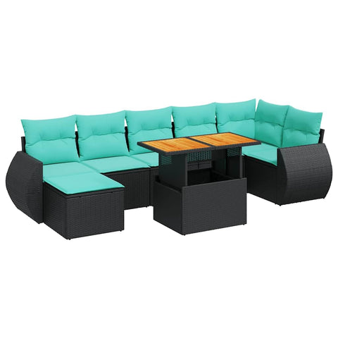 vidaXL 8 Piece Patio Sofa Set with Cushions Black Poly Rattan, Garden Sofa Set, Garden Lounge Set, Sofa for Garden, Outdoor Sofa Set