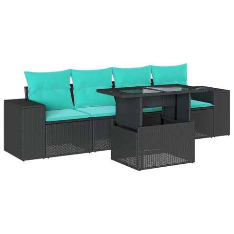 vidaXL 5 Piece Garden Sofa Set with Cushions Black Poly Rattan