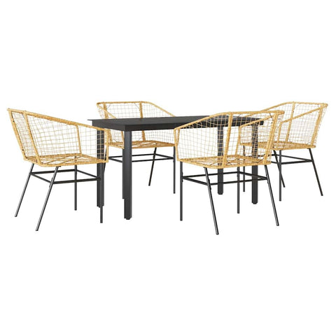 vidaXL 5 Piece Patio Dining Set - Brown PE Rattan Outdoor Furniture with Tempered Glass Tabletop & Powder-Coated Steel Frame for Garden Patio