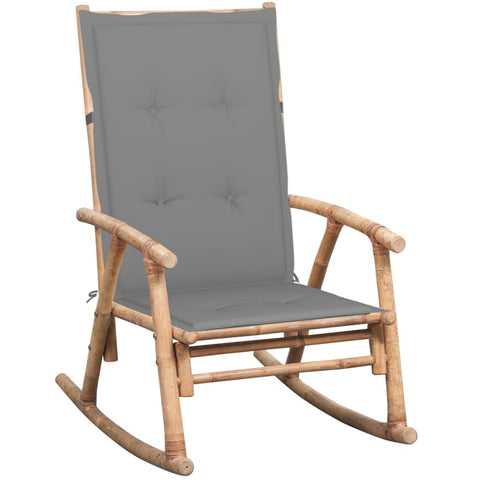 vidaXL Bamboo Rocking Chair with Gray Cushion â€“ Comfortable Lounge Chair Ideal for Indoor and Outdoor Use - Easy Assembly - Weather and UV Resistant