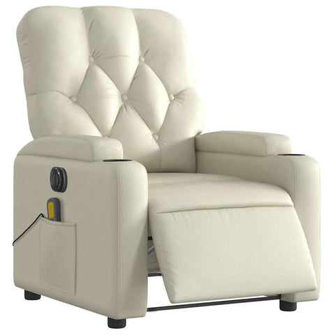 vidaXL Electric Massage Recliner Chair - Cream Power-Reclining Lounge Seat with Vibration Massage, Faux Leather, Cup Holders