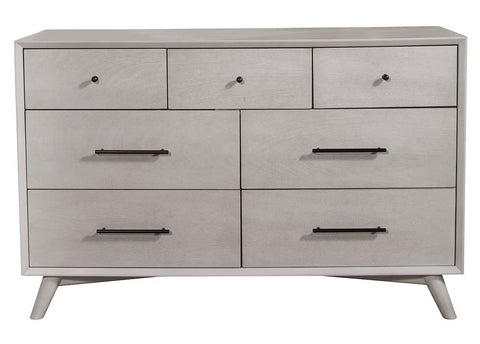 Alpine Furniture Flynn Mid Century Modern 7 Drawer Dresser - Bedroom Storage Gray