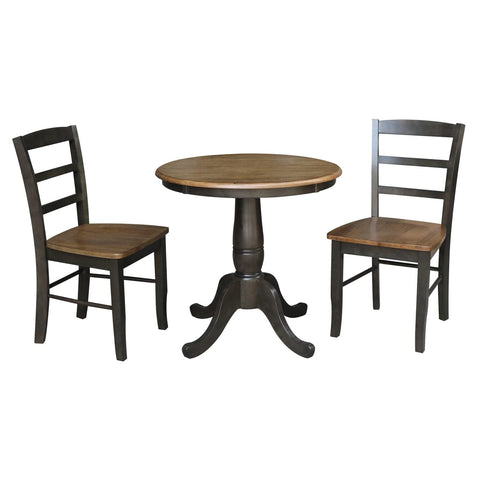 IC INTERNATIONAL CONCEPTS 30 in. Wood Dining Table with 2 Madrid Ladderback Chairs in Hickory/Washed Coal