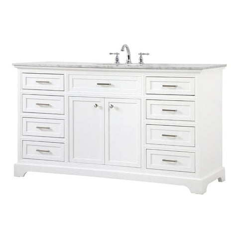 Elegant Decor Americana 60" Metal MDF Marble Single Bathroom Vanity in White