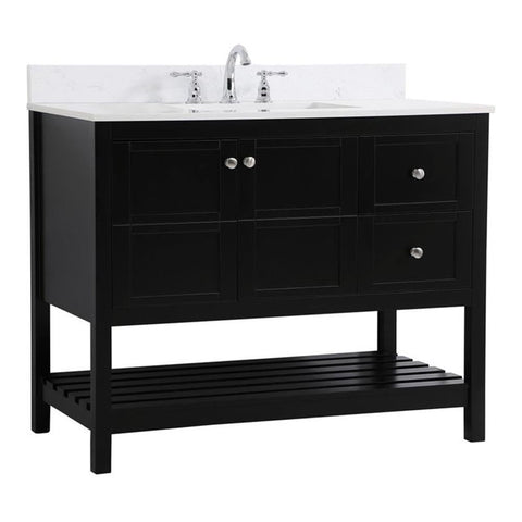 Elegant Decor Theo 42" Solid Wood Single Bathroom Vanity w/Backsplash in Black