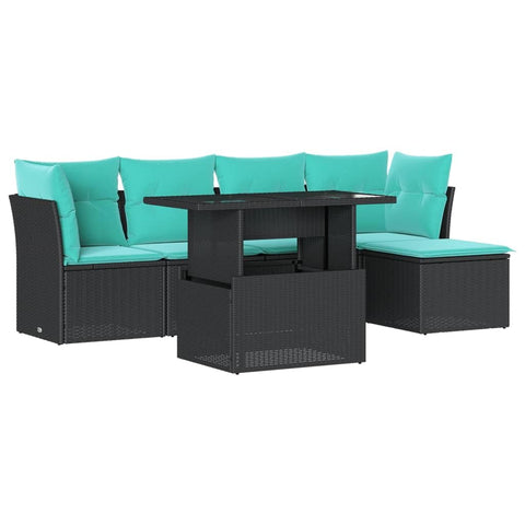 vidaXL 6 Piece Garden Sofa Set with Cushions Black Poly Rattan
