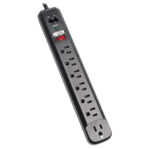 Tripp Lite 7 Outlet (6 Right Angle 1 Transformer) Surge Protector Power Strip, 6ft Cord, Tel/Modem, & $50K Insurance (TLP76RBTEL), Black