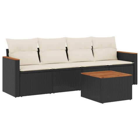 vidaXL Patio Sofa Set with Cushions 5 Piece, Outdoor Conversation Set with Storage, Patio Furniture Set, Modern Style, Black Poly Rattan