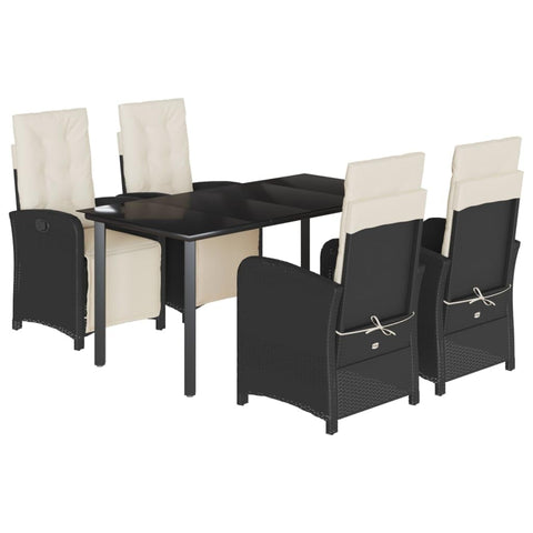 vidaXL Garden Dining Set 5-Piece Garden Furniture Set Table with 4 Chairs, Garden Set with Cushions, Patio Dining Set, Black Poly Rattan