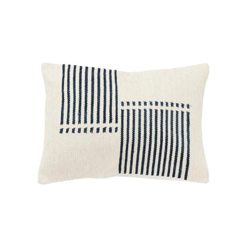 Rizzy Home DSFabricsCES Cotton Throw Pillow, 14x20 inches, Modern Design, Natural/Blue, for Back Sleeper