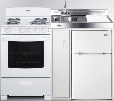 Summit 54" All-in-One Kitchenette with Electric Coil Range, Refrigerator-Freezer, Sink, White- ACK54COILW