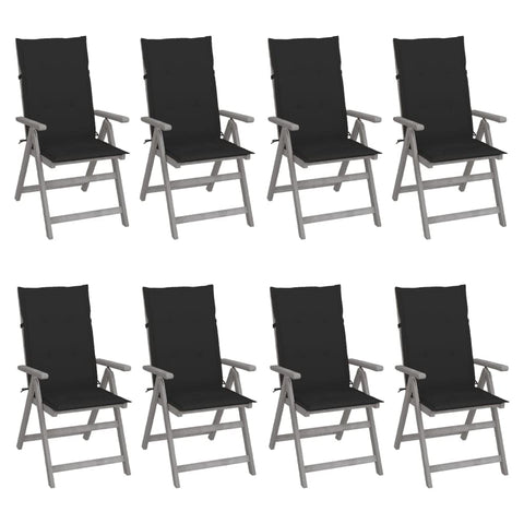 vidaXL Garden Reclining Chairs Set of 8 Grey Acacia Wood with Cushions Adjustable Comfort for Outdoor Spaces Chair Wooden Dining Armchair Furniture