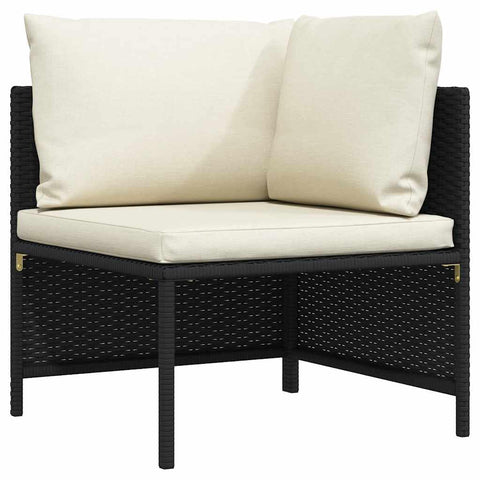 vidaXL Outdoor Sectional Corner Sofa with Cushions - Black Poly Rattan Corner Seat with Powder-Coated Steel Frame for Garden Lounge Set