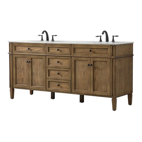 Elegant Decor Park Avenue 72" Aluminum MDF Double Bathroom Vanity in Driftwood