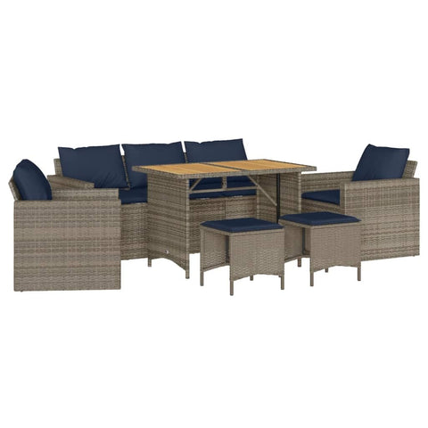 vidaXL Patio Sofa Set with Cushions - 6-Piece Outdoor Conversation Furniture in Gray - PE Rattan & Steel Frame - Removable Covers - Sturdy Table with Acacia Wood Top - Ideal for Garden/Patio/Backyard