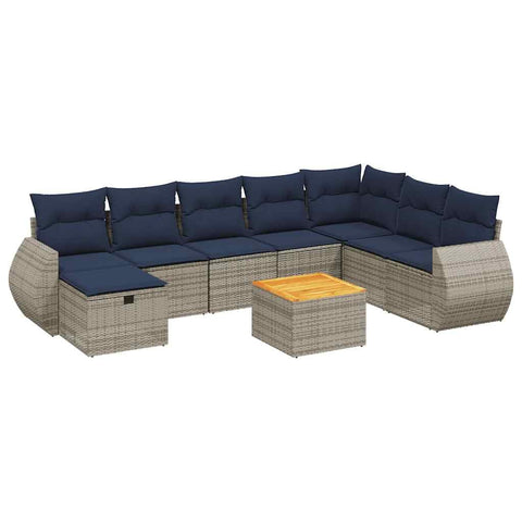 vidaXL Patio Sofa Set with Cushions 9 Piece, Outdoor Conversation Set, Patio Sectional Sofa for Balcony Garden, Modern Style, Gray Poly Rattan