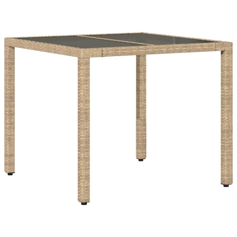 vidaXL Patio Table - Square Poly Rattan/Glass Top 35.4" Beige - Garden/Outdoor Furniture - Durable/Weather- Design - Modern Style