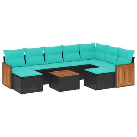 vidaXL Patio Sofa Set with Cushions 10 Piece, Outdoor Conversation Set with Storage, Patio Furniture Set, Modern Style, Black Poly Rattan