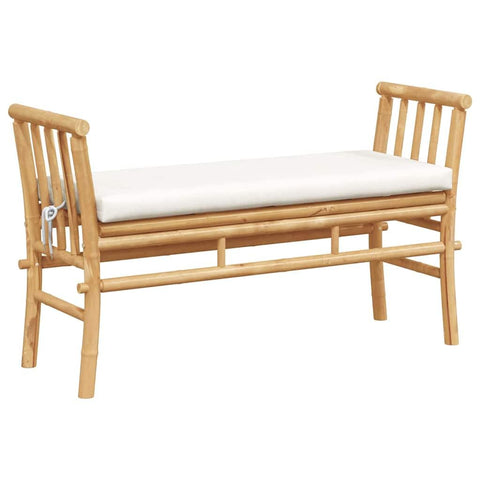 vidaXL Garden Bench with Cushion Brown 110 x 38 x 65cm Bamboo, Modern Outdoor Furniture, Rectangular Bench for Relaxing, Eco-Friendly Patio Seat, Durable for Your Garden!