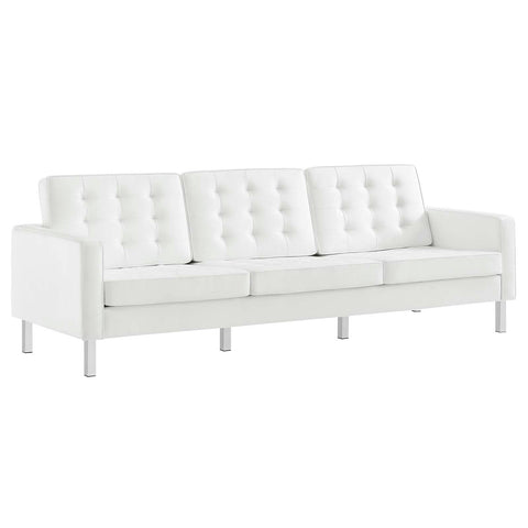 Modway Loft Tufted Button Faux Leather Upholstered Sofa in Silver White