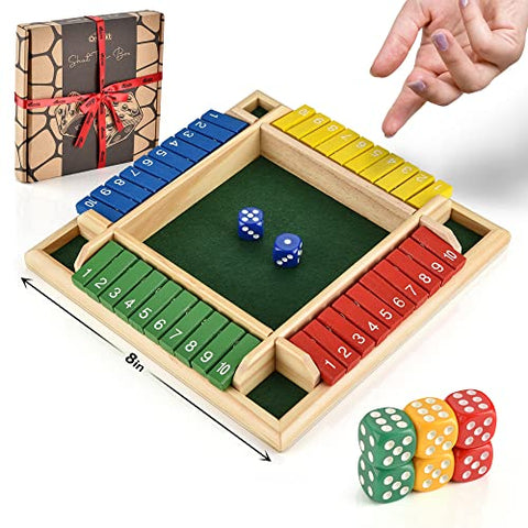 Wooden Shut the Box – Indoor Dice Game – Ideal for 2-4 Players – Great Family Game – Colorful Design - Comfortable Felt – Smart Math Game for Kids – Fun Learning Board Game - Nice Gift Packaging