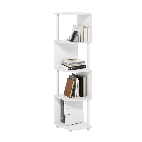 Furinno ECON Corner Shelf, 4-Tier Corner Book Shelf, Zigzag Storage Shelves, Display Rack, Bookshelf, for Organization and Storage, Living Room, Home Office, White