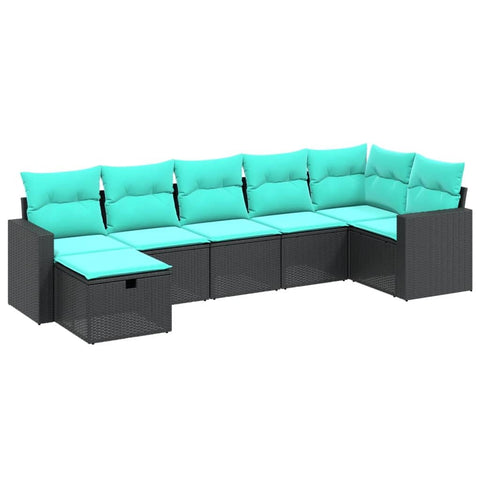 vidaXL Patio Sofa Set with Cushions - 6 Seats, Modular, PE Rattan, Black, for Garden, Deck, Terrace, Includes Footstool and Cushions, Weather-