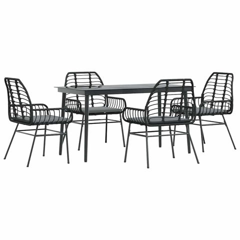 vidaXL 5 Piece Patio Dining Set - Black Poly Rattan Glass, Cushions Included, Outdoor Garden Deck Patio Seat, Durable Frame, Washable Covers, Versatile Decor, 55.1"x27.6"x29.1" Table Size