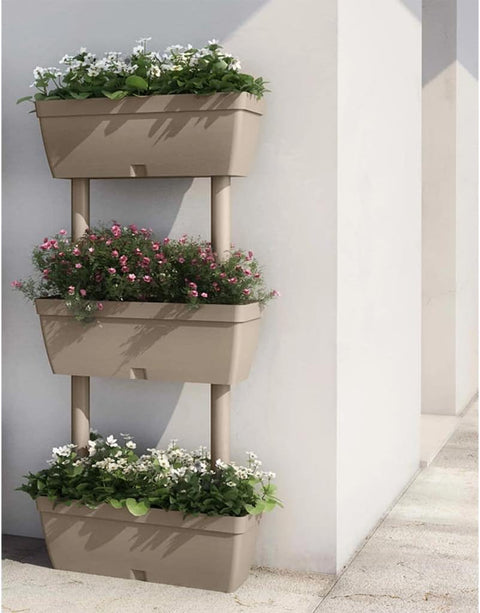 vidaXL Flower Box 3 Pcs, Vertical Garden Planter, Standing Garden Bed Planter Box for Growing Vegetables Flowers Herbs, Plant Pot, Taupe
