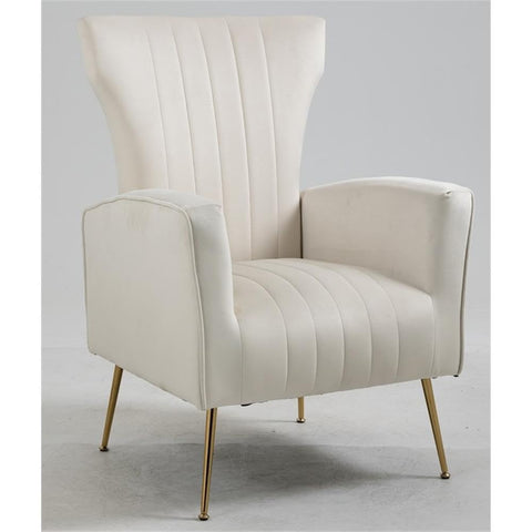 Cela Velvet Upholstered Wingback Chair w/ Gold legs - Cream