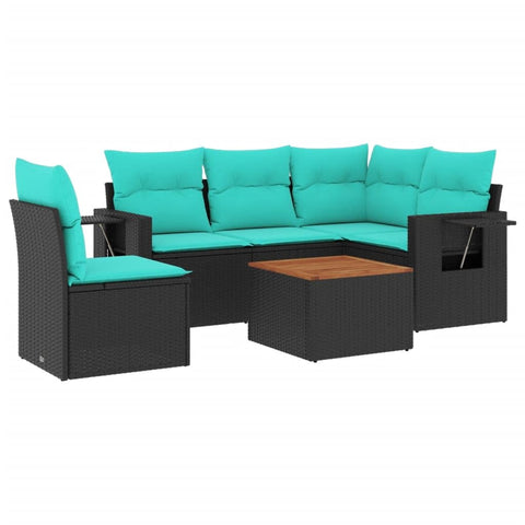 vidaXL 6 Piece Garden Sofa Set with Cushions Black Poly Rattan