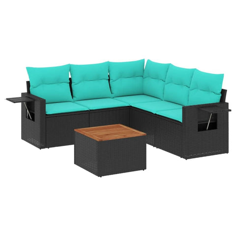 vidaXL 6 Piece Garden Sofa Set with Cushions Black Poly Rattan