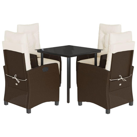 vidaXL Garden Dining Set 5-Piece Garden Furniture Set Table with 4 Chairs, Garden Set with Cushions, Patio Dining Set, Brown, Poly Rattan