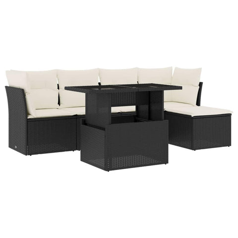 vidaXL Patio Sofa Set with Cushions 6 Piece, Garden Lounge Set, Outdoor Conversation Set, Sectional Sofa for Garden Balcony, Black Poly Rattan