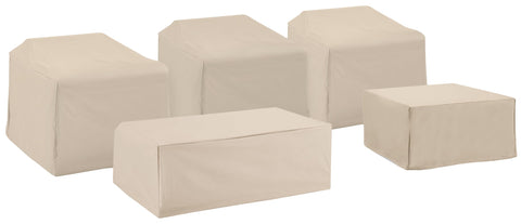5Pc Outdoor Sectional Furniture Cover Set Tan - 3 Chairs, 1 Coffee Table, & 1 Square Table/Ottoman