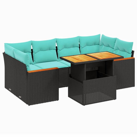 vidaXL Patio Sofa Set with Cushions 7 Piece, Outdoor Sectional Sofa Couch, Patio Conversation Set for Garden Backyard, Black Poly Rattan