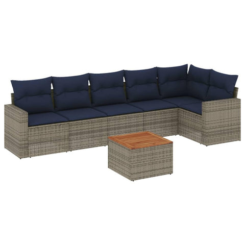 vidaXL Patio Sofa Set with Cushions 7 Piece, Outdoor Conversation Set, Patio Furniture Set for Balcony Garden, Modern Style, Gray Poly Rattan