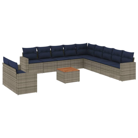 vidaXL Patio Sofa Set with Cushions 12 Piece, Outdoor Conversation Set, Patio Furniture Set for Balcony Garden, Modern Style, Gray Poly Rattan