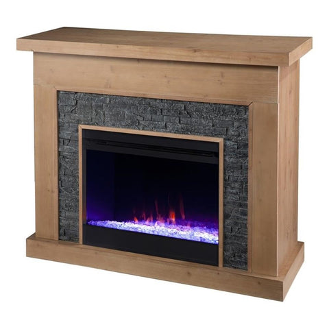 SEI Furniture Standlon Color Changing Fireplace w/Faux Stone Surround, Natural